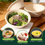 24 OZ Heavy Duty Disposable Bowls - Eco-friendly Sugarcane Bagasse - Biodegradable and Compostable - Ideal for Cereal, Rice, French Fries [100 Pack]