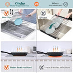 Ohuhu Over Sink Dish Drying Rack, Silicone Wrapped 17.6" W x 15.4" L Large Over The Sink Roll Up Dish Drainer - Foldable Sink Drying Rack Rolling Drain Mats Anti-Slip Multipurpose for Kitchen Counter