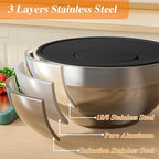 Mixing Bowls with Lids Set, 6 PCS Stainless Steel Mixing Bowls with 3 Grater Attachments, Kitchen Food Storage Organizers Nesting Mixing Bowl, Large Size 4.5, 3.5, 2.1, 1.5, 1.1, 0.7QT-Black