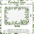 Whaline 3Pcs Greenery Serving Trays Reusable Melamine Platters Green Leaves Serving Dishes for Spring Birthday Wedding Party Food Supplies, 10 x 13 Inch