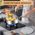 EWFEN Tri-Ply Stainless Steel Frying Pan 3QT, 10 Inch Deep Frying Pan with lids, Skillet, Induction Cooking Pan, Dishwasher and Oven Safe, Fast & Even Heat, Heavy Duty and Detachable Handle