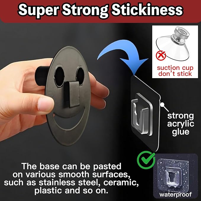 Stainless Steel Smiley Face Sponge Holder with Adhesive Hook - No Falling Risk, Rustproof Sink Sponge Holder for Kitchen, Bathroom&RV Apartment, Keep Happy Face Sponges Dry and Odor Free, Black