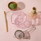 Matcha Whisk Set, 5-Piece Matcha Bowl and Whisk Kit with Bamboo Scoop, Glass Matcha Bowl, Holder, and Sieve – Handmade Borosilicate Glass (Rose Petal Pink)