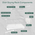 LIYI Dish Drying Rack,Large Dish Rack for Kitchen Counter,2-Tier Dish Racks with draining Tray,Detachable Capacity Dish Drainer Organizer,White