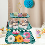 DAFURIET Dessert Cupcake Stand, 3 Tier Cup Cake Holder Tower for Tea Party/Birthday/Wedding, Plastic Tiered Serving Tray with Metal Rod (Green)