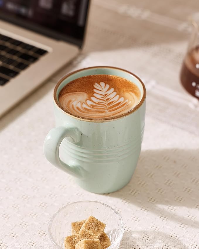 famiware Jupiter Coffee Mugs Set of 6, 13 oz Coffee Mug, Microwave and Dishwasher Safe, Coffee Cups with Handle for Coffee, Tea, Cocoa, Milk, Light Green