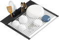 Roll Up Dish Drying Rack Over Sink, 17.5" x 15.2" Foldable SUS304 Stainless Steel Kitchen Dish Drainer, Heat-Resistant Multipurpose Rolling Sink Rack Organizer,Black