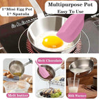 5.1-Inch Mini Frying Pan, 304 Stainless Steel Omelet Pan, Sauce Pan Mini Skillet for Single Egg, Butter Warmer Small Pot Cooking with 11" Scraper,Pink