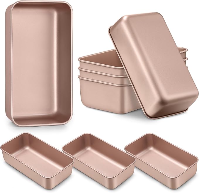 LIANYU 8 Pack Loaf Pans for Baking Bread 9x5In, Stainless Steel Meatloaf Baking Loaf Tins, Heavy Duty Metal Bakeware for Bread Cake Brownies, Non Stick & Easy Release, Rose Gold