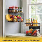 [WIDER SHELF] 2 SET Strong Magnetic Shelf Basket for Fridge with Tag & Bamboo Top, XXL Large Magnetic Spice Rack Shelves for Side of Refrigerator, Kitchen Pantry Storage Organizer for Food Fruit Veg