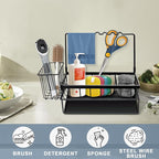 Yazoni Sponge Holder for Kitchen Sink, Rustproof Kitchen Sink Organizer Countertop Holder with High Brush Holder, Multifunctional Soap Dispenser Kitchen Organizers and Storage Essentials