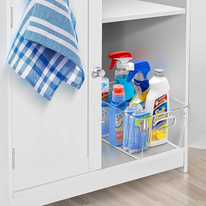 Sorbus Medium Clear Plastic Storage Bins for Shelves, Clothes, with Handle - Clear Storage Bins, Drawer, Shelf, Closet, Pantry, Fridge, Freezer Organizer Bins, Closet Organizers and Storage (4 pack)