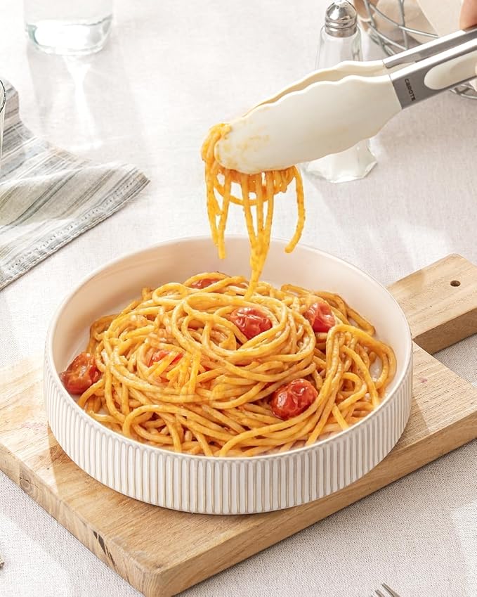 getstar 7.5" Ceramic Pasta Bowls Set of 4, Deep Stoneware Salad Plates Pasta Plates Shallow Bowls for Serving Soup Dinner, Microwave & Dishwasher Safe, Textured Stripes & Speckled White