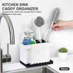 YOHOM Kitchen Sponge Brush Holder for Sink Black Dish Sponge Caddy Countertop Organizer Plastic Scrub Brush Holder with Dividers