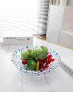 MAGCOLOR Hand Painted Blue Woven Glass Crystal Salad & Fruit Bowl Decoration,Centerpiece For Home,Office,Wedding Decor, Fruit, Snack, Dessert, Server (Blue)