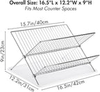 Youeon Foldable Dish Drying Rack with Drip Tray, Stainless Steel 2 Tier Dish Drainer Rack, Collapsible Dish Drainer, Folding Dish Rack for Kitchen Sink, Countertop, Cutlery, Plates, Dishes
