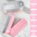 Mini Loaf Pans with Lids and Spoons (100 Pack, Pink, 6.8oz) Rectangular Aluminum Foil Baking Pans