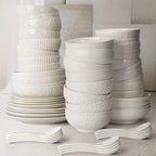 Artena Ceramic Cereal Bowls 26 oz, Embossment Soup Bowls Set of 4, White Salad Bowl for Kitchen, Dinner, Breakfast, Oatmeal, Rice, Pasta, Dishwasher Microwave Safe Bowls (Stripes) (Pack of 2)