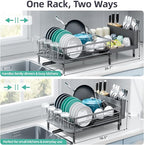 Urackify Large Dish Drying Rack, Expandable Dish Racks for Kitchen Counter, Multifunctional Dish Drainer with Utensil Holder & Cup Holder, 18.5"-26.7" L x 12.7" W, Gray