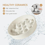 Havniva Ceramic 3.2 Cup Dog Bowl Slow Feeder, 9.5 inch Slow Pet Food Dish for Large Dog, Stop Bloat, Preventing Choking(Single Bowl, Vanilla White)