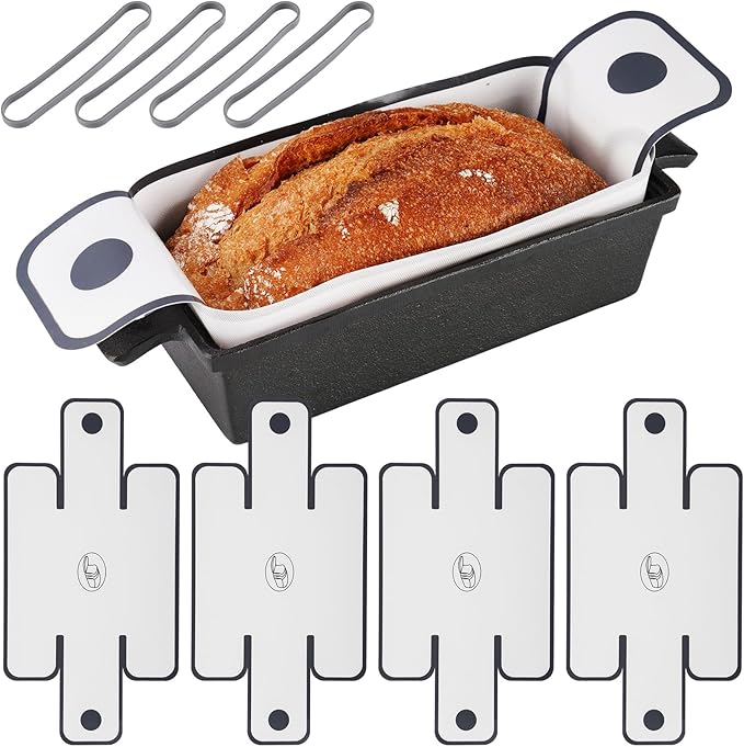 NiHome 4-Pack Silicone Bread Loaf Pan Liners, Reusable and Nonstick Silicone Bread Sling, Fit for 9x5, 9.5x5, and 10x5 Inch Loaf Pans, Dishwasher Safe, Easy to Clean (White)
