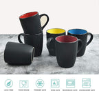 Lifecapido Set of 6 Modern Black Ceramic Coffee Mugs, 16 Ounce Capacity, Perfect for Home Use
