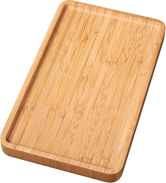 VERTORGAN Bamboo Serving Tray,9.8x5.9 Inch Decorative Trays Platter for Coffee Table,Living Room,Bar,Party,Mini Charcuterie Boards Cheese Board,Home Decor（Natural）