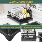 LIYI Dish Drying Rack and Sink Organiser,Removable Drainer Tray,Adjustable Spout,Easy Assembly Kitchen Drying Rack,Black