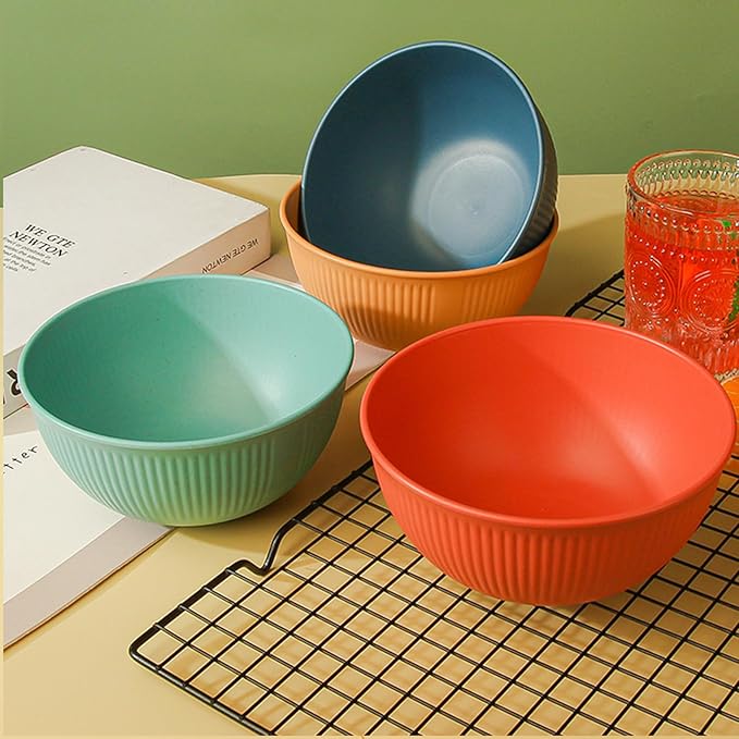 Unbreakable Wheat Straw Cereal Bowls Set of 6, 24 OZ Microwave and Dishwasher Safe Lightweight Soup and Salad Bowl Sets, Reusable Dessert Bowls for Rice, Pasta, Snack, Fruit, BPA Free (6 Colors)