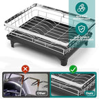 MERRYBOX Stainless Steel Dish Drying Rack, Expandable Dish Drainers for Kitchen Sink, Non-Slip & Durable - Sink Dish Rack with Large Cutlery Holder (Adjustable 15.4" to 23" cm)
