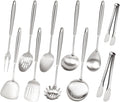 304 Stainless Steel Cooking Utensils Set, 11PCS Stainless Steel Utensils Set, Metal Cooking Utensils Set Include Meat Fork, Tongs, Turner, Soup Ladle, Dishwasher Safe