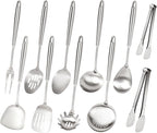 304 Stainless Steel Cooking Utensils Set, 11PCS Stainless Steel Utensils Set, Metal Cooking Utensils Set Include Meat Fork, Tongs, Turner, Soup Ladle, Dishwasher Safe