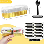 Mini Loaf Pans with Lids and Spoons (100 Pack, Gold, 6.8oz) Rectangular Aluminum Foil Baking Pans