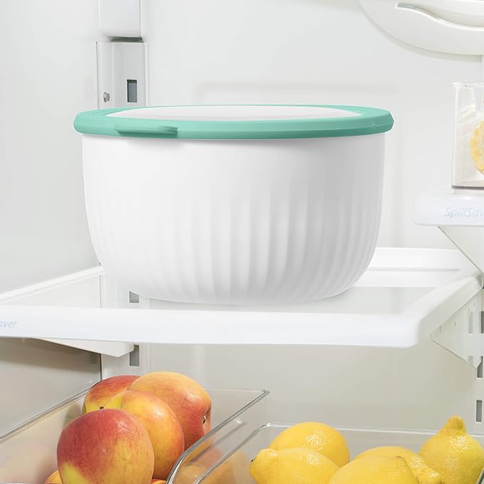 Oggi Prep, Store & Serve Plastic Bowl w/See-Thru Lid- Dishwasher, Microwave & Freezer Safe, (4 qt) Blue w/Dk Blue Lid