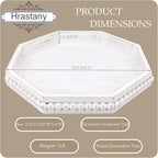 Hrastany Whitewashed Octagonal Wood Decorative Tray, Small Farmhouse Wooden Serving Tray with Beads, Versatile Shabby Chic Coffee Table Tray for Kitchen Counter, Ottoman, Living Room