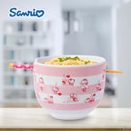 Silver Buffalo Sanrio Hello Kitty Strawberry Milk Pattern Ceramic Ramen Noodle Rice Bowl with Chopsticks, Microwave Safe, 20 Ounces
