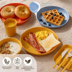 Wheat Straw Dinnerware Sets for 4, Unbreakable Dish Sets Wheat Straw Plates, Bowls, Cups Sets with Utensils, Camping Plates Set with Cups & Bowls, BPA-Free Microwave & Dishwasher Safe Dishware