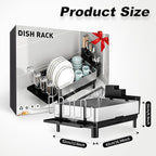 Ewaiira Dish Drying Rack, 304 Stainless Steel Dish Racks for Kitchen Counter, Dish Drainers with Automatic Drainage, Utensil Holder & Cups Holder, Space Saving Kitchen Organizer, Black 16.5''x12.6''