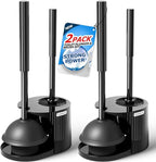 FORASTO 2Pack 2 in 1 Toilet Brush and Plunger Set, Extended Handle Plunger,Toilet Bowl Brush Plunger Set,Bathroom Cleaning Tools,Toilet Brush Plunger Combo,Cleaning Supplies，Black