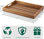 17 Inch Acacia Wood Serving Tray with Handles - Large Wooden Tray for Ottoman, Breakfast in Bed, Dinner, Coffee Table - Decorative Rectangular Tray for Living Room Bedroom Entryway and Kitchen