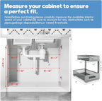 1 Pack 17IN Depth Under Sink Storage Organizer, Large 2-Tier Elegant Mesh Pull Out Shelf for Kitchen and Bathroom Cabinet Organization, L-Shaped and Adjustable Height Design-Gun Gray