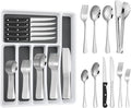 53PCS Silverware Set for 8 with Flatware Drawer Organizer, Stainless Steel Cutlery Set with Steak Knives, Include Spoons and Forks Set & Serving Utensils, Dishwasher Safe, Heavy Duty, Silver