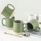 HASENSE Porcelain Coffee Mugs Set of 4, 15 Oz Large Coffee Cups, Latte Cup with Handle, Tea Mugs for Men and Women, Modern Coffee Mug for Cappuccino, Milk, Cocoa, Microwave & Dishwasher Safe, Green
