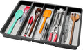 madesmart Expandable Utensil Tray, 8 Compartment Organizer for Forks, Knives & Spoons, Deep Storage for Ladles, Whisks & Serving Tools Non Slip, Soft Grip Base, Expands to Fit Most Drawers, Carbon
