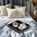 MAONAME Decorative Tray, Black Serving Tray with Handles, Coffee Table Trays, Square Plastic Trays for Ottoman, Bathroom, Kitchen, 13" x 13" x 1.57"