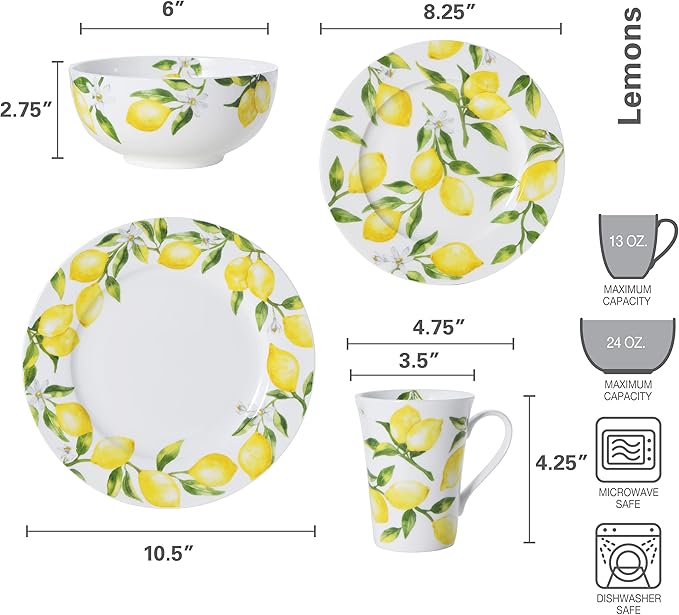 Mikasa Lemons 16-Piece Dinnerware Set, Service For 4, Multicolor