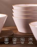 Famiware Saturn Stoneware Dinnerware Sets for 8 (24 Pieces), Ceramic Plates and Bowls Dish Sets with Hand-Painted Trim - Chip & Scratch Resistant, Microwave & Dishwasher Safe Tableware, Light Pink