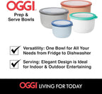 Oggi Prep, Store & Serve Plastic Bowl w/See-Thru Lid- Dishwasher, Microwave & Freezer Safe, (2.6 qt) White/Aqua