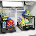 REALINN Under Sink Organizer, L-Shaped 2 Tier Pull Out Cabinet Organizer for Kitchen and Bathroom, Slide Out Under Cabinet Storage, Metal Under Sink Storage with Sliding Drawer, 50 lbs, Black 2 Pack