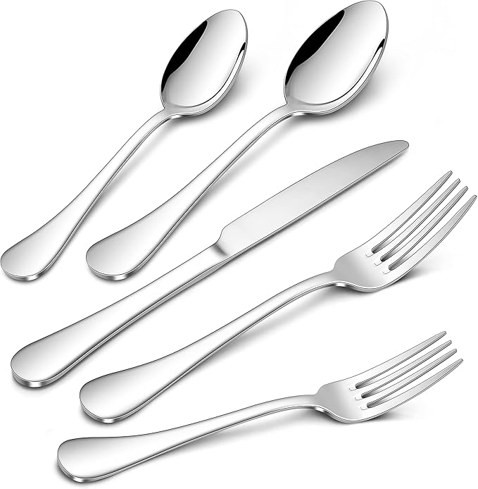 Herogo 18/10 Stainless Steel Silverware Set, 30-Piece Fancy Flatware Cutlery Set for 6, Modern Tableware Eating Utensils for Home Restaurant Wedding, Mirror Polished, Dishwasher Safe